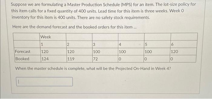 Suppose we are formulating a Master Production