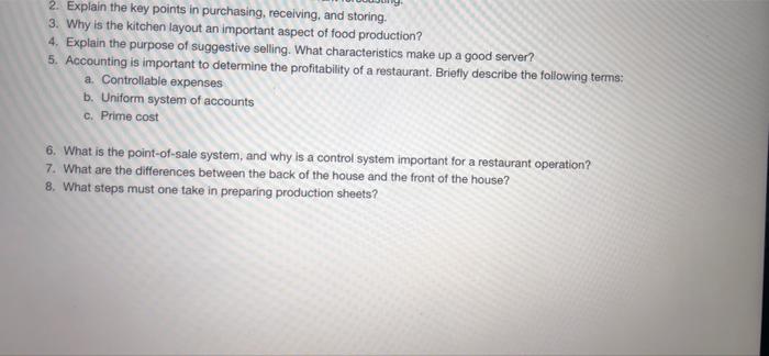 2. Explain the key points in purchasing,