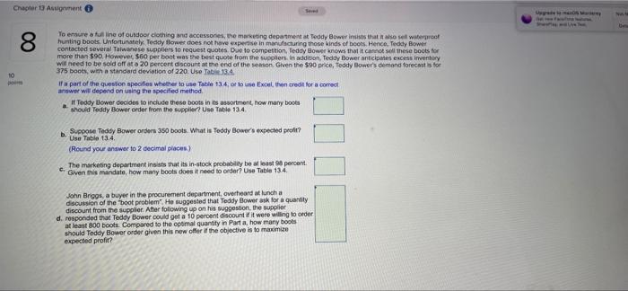 Chapter 13 Assignment 8 10 To ensure a full line
