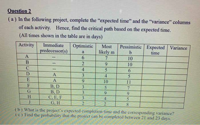 Question 2 ( a ) In the following project,