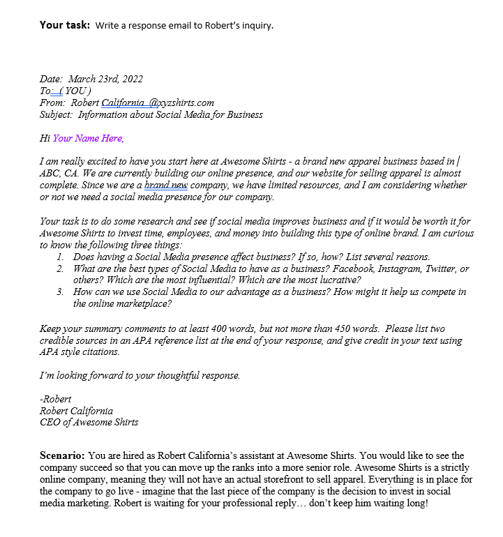 Your task: Write a response email to Robert's