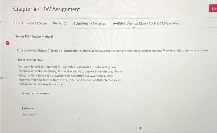 Chapter #7 HW Assignment Star Due Friday by 11:59