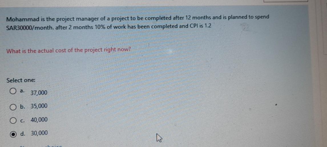 Mohammad is the project manager of a project to