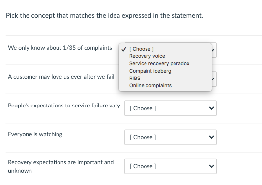 Pick the concept that matches the idea expressed