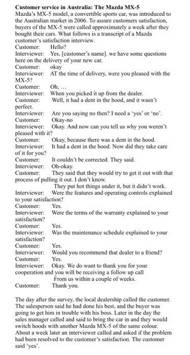 Customer service in Australia: The Mazda MX-5