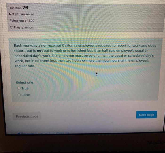 26 Question 26 Not yet answered Points out of