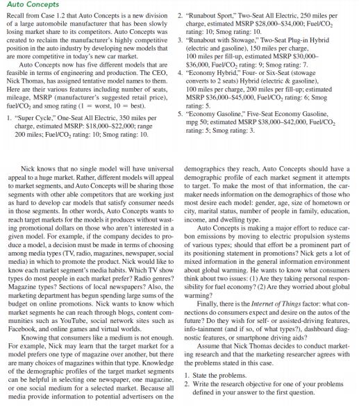 Auto Concepts Recall from Case 1.2 that Auto