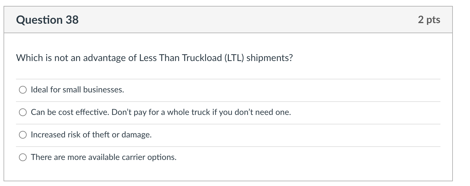 Question 38 2 pts Which is not an advantage of