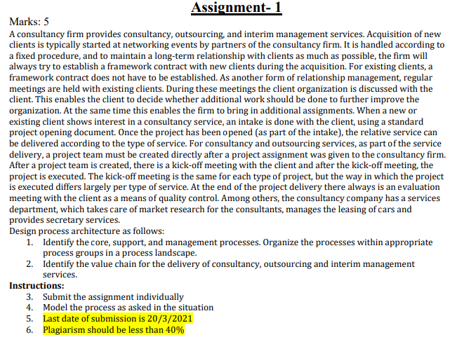 Assignment- 1 Marks: 5 A consultancy firm