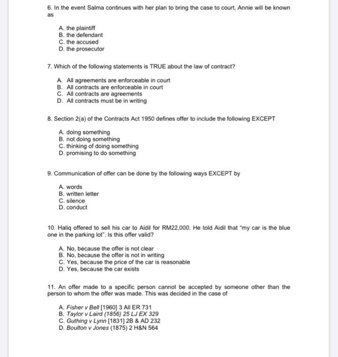 business law Answer all questions 1. One of the