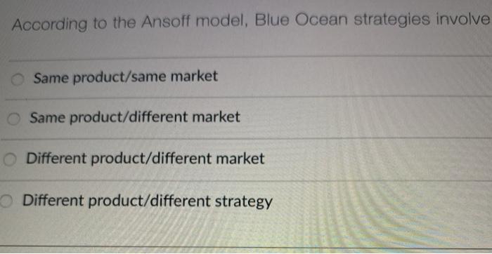 According to the Ansoff model, Blue Ocean
