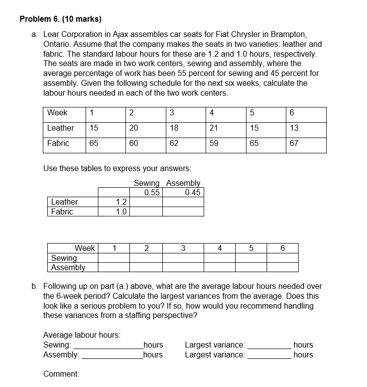 Problem 6. (10 marks) a. Lear Corporation in Ajax