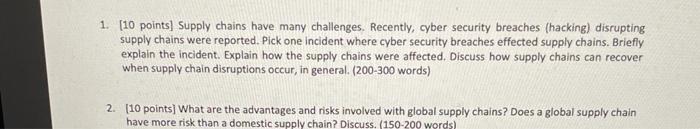 1. [10 points) Supply chains have many
