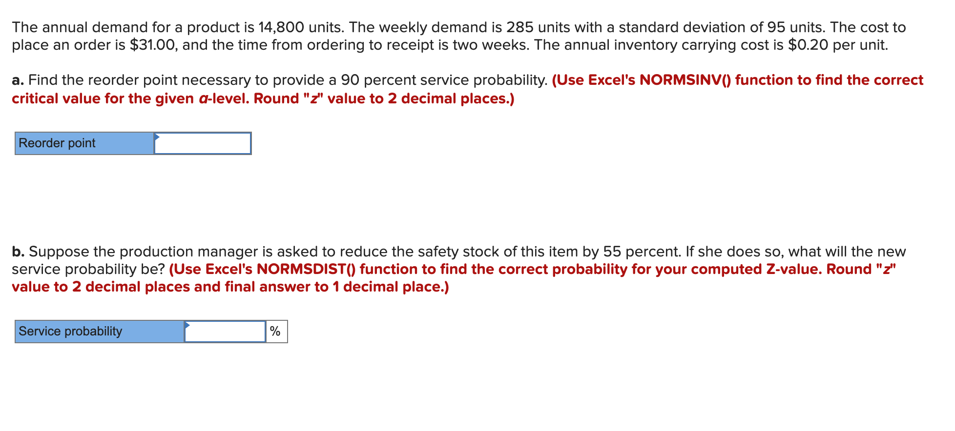 Given the following information, formulate an