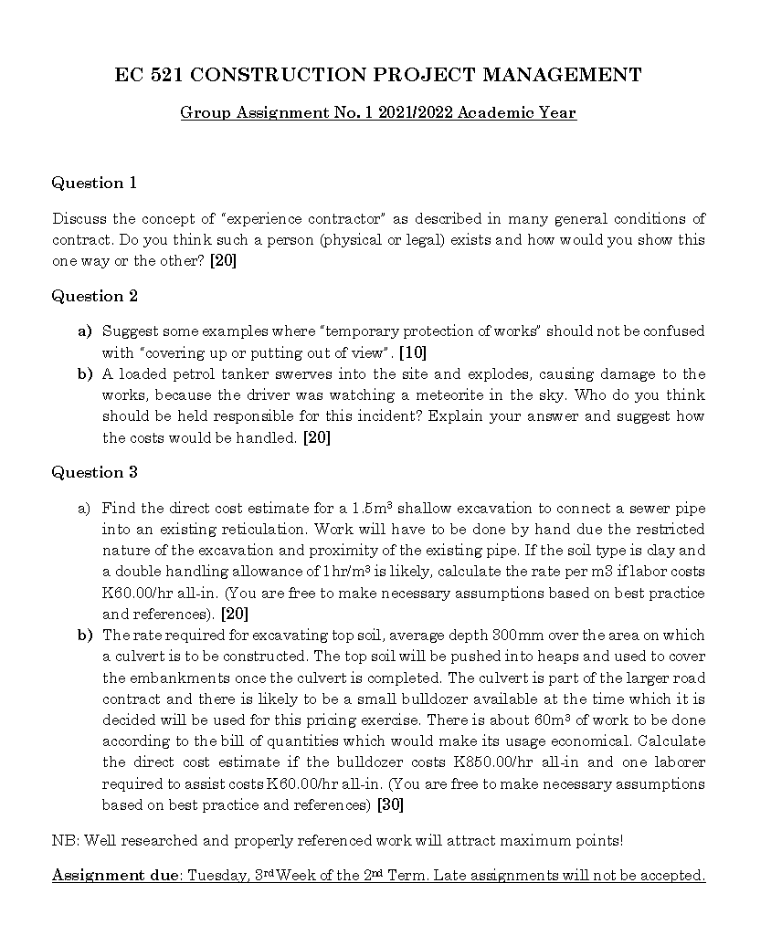 EC 521 CONSTRUCTION PROJECT MANAGEMENT Group