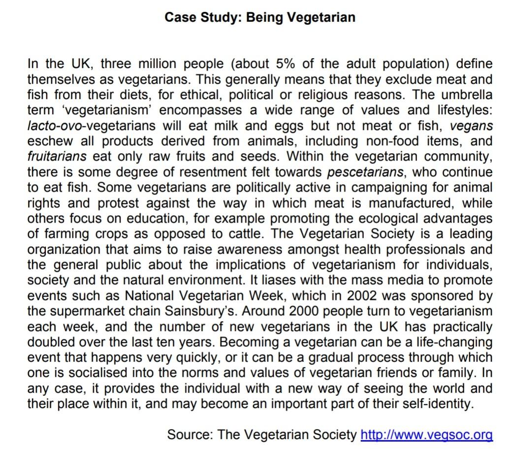 Required Question Case Study: Being Vegetarian In