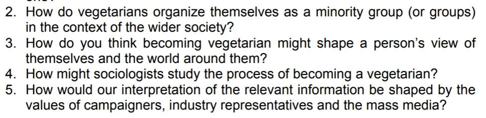 Required Question Case Study: Being Vegetarian In