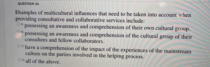 QUESTION 24 Examples of multicultural influences