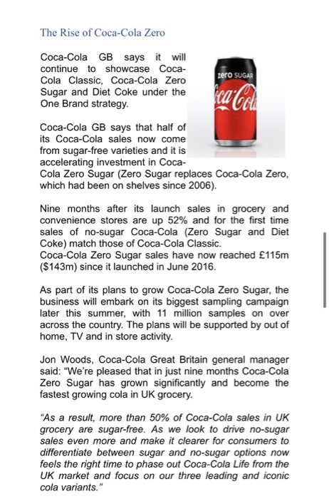 Exam 1 Case Study: Coca-Cola Life Recently,