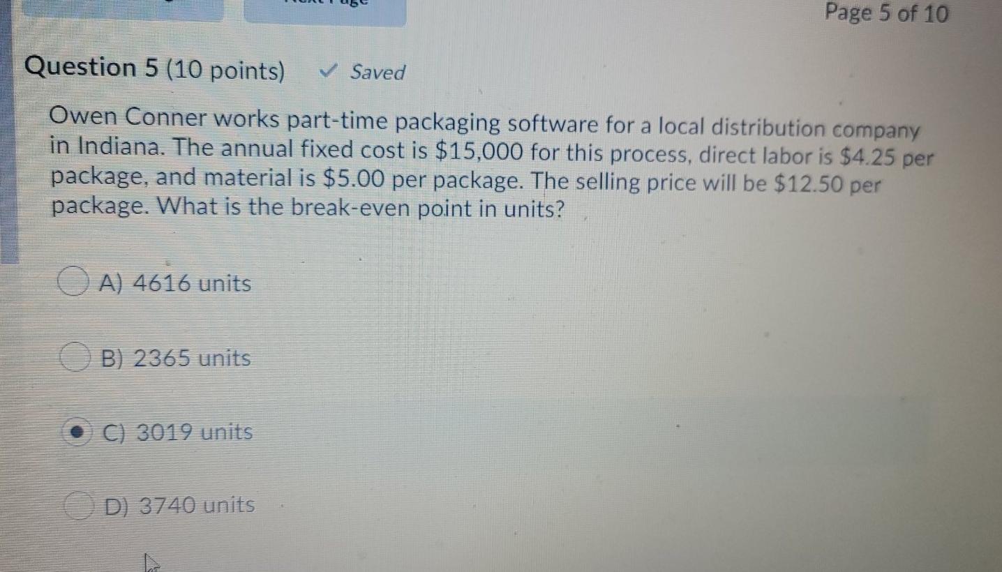 Page 5 of 10 Saved Question 5 (10 points) Owen