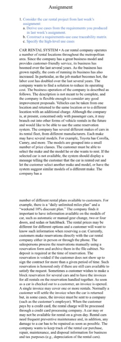 Assignment 1. Consider the car rental project