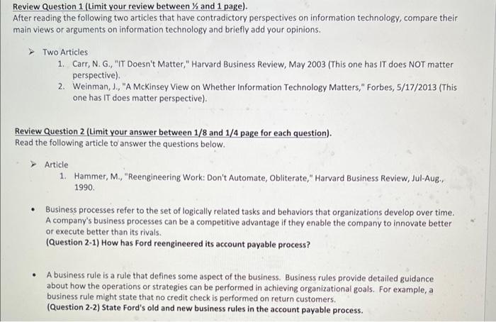 Review Question 1 (Limit your review between 1/2