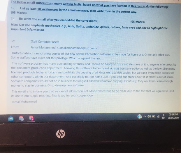 The below email suffers from many writing faults,