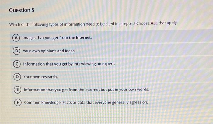 Question 5 Which of the following types of