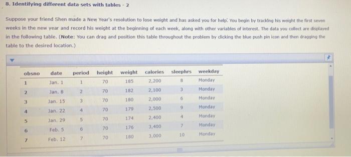 8. Identifying different data sets with tables -