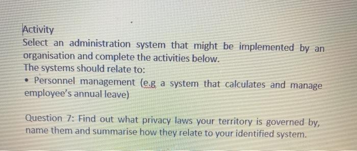 Activity Select an administration system that