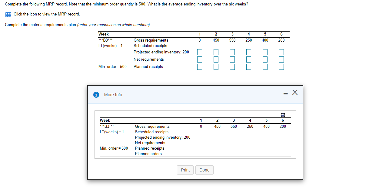 Complete the following MRP record. Note that the