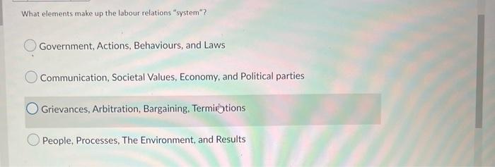 What elements make up the labour relations