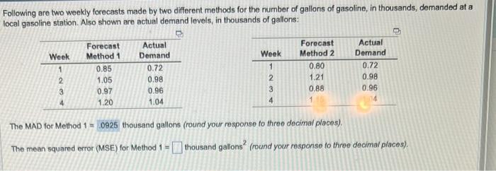 Following are two weekly forecasts made by two