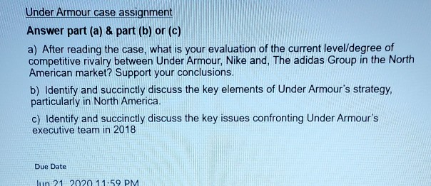 Under Armour case assignment Answer part (a) &
