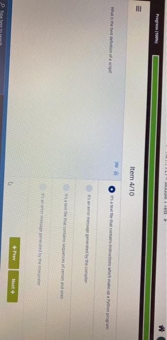 uute Test Progress (100%) III Item 4/10 What is