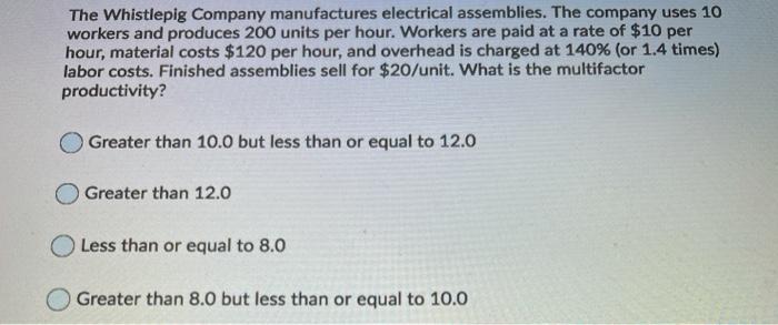 The Whistlepig Company manufactures electrical