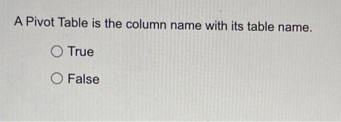 A Pivot Table is the column name with its table