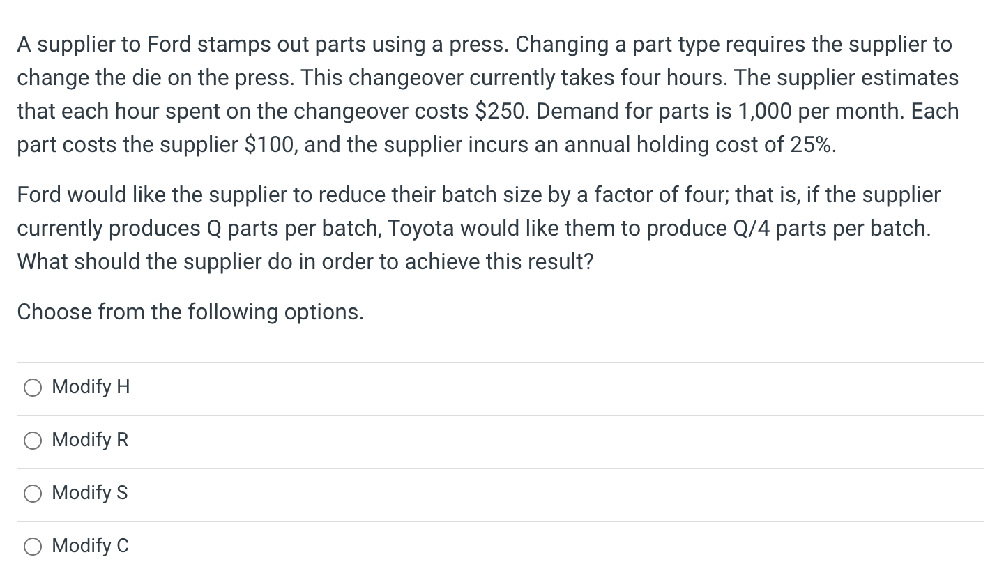 A supplier to Ford stamps out parts using a