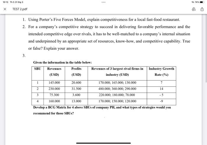 10:18 Th 6 31 thg 3 ... h 74% X TEST 2.pdf A 1.