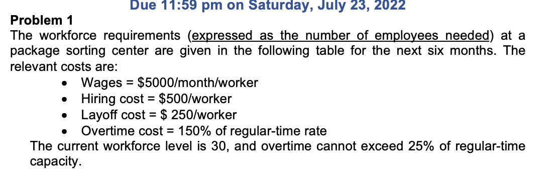 Problem 1 The workforce requirements (expressed