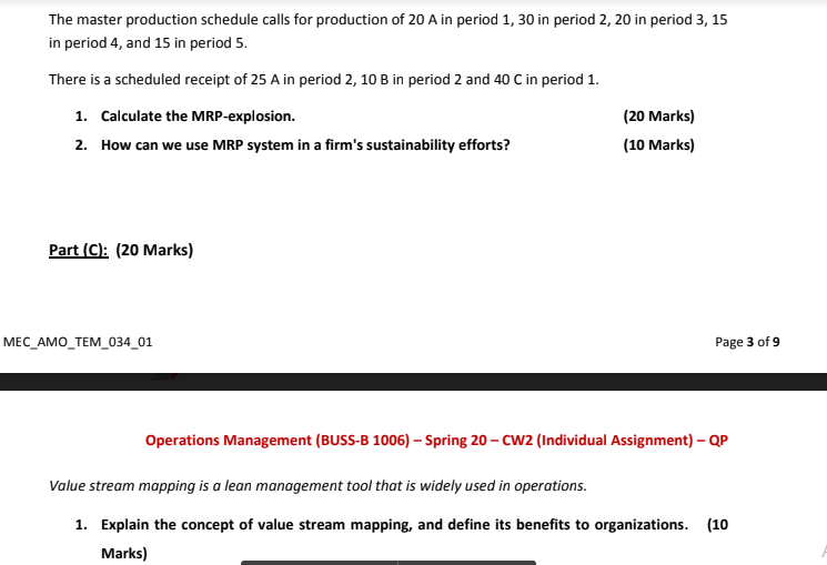Part (B): (30 Marks) Given the following product