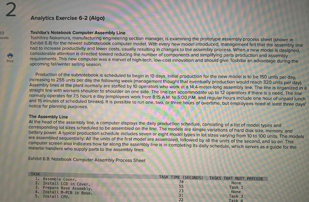 2 Analytics Exercise 6-2 (Algo) 20 points