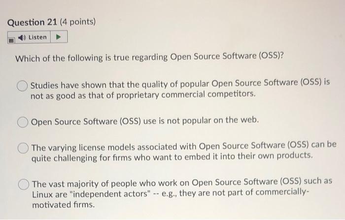 Question 21 (4 points) Listen Which of the