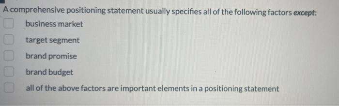 A comprehensive positioning statement usually