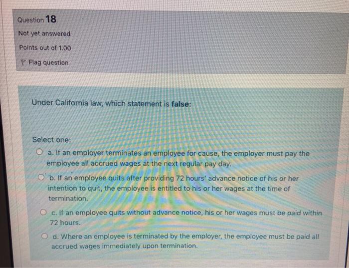 q 18 Question 18 Not yet answered Points out of