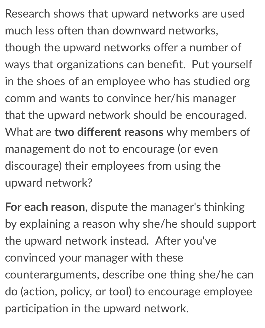 Research shows that upward networks are used much