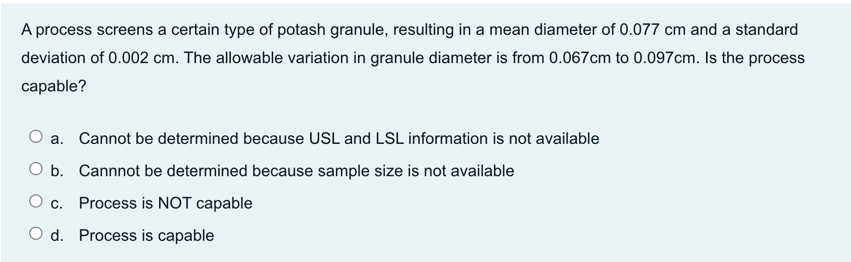 A process screens a certain type of potash