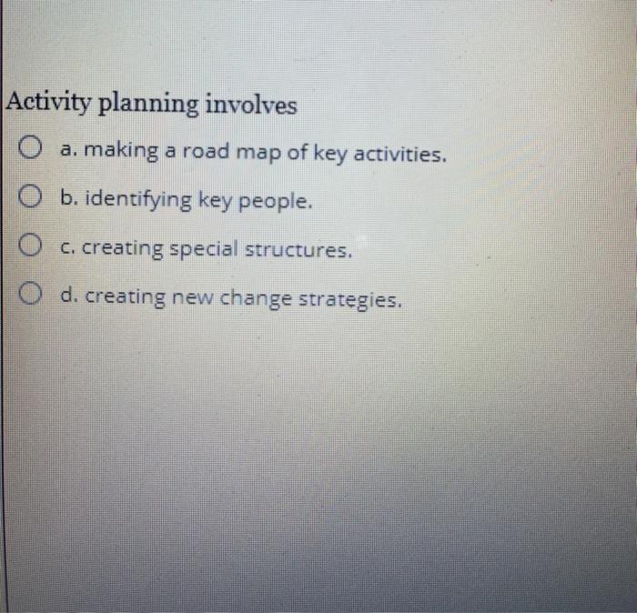 Activity planning involves O a. making a road map