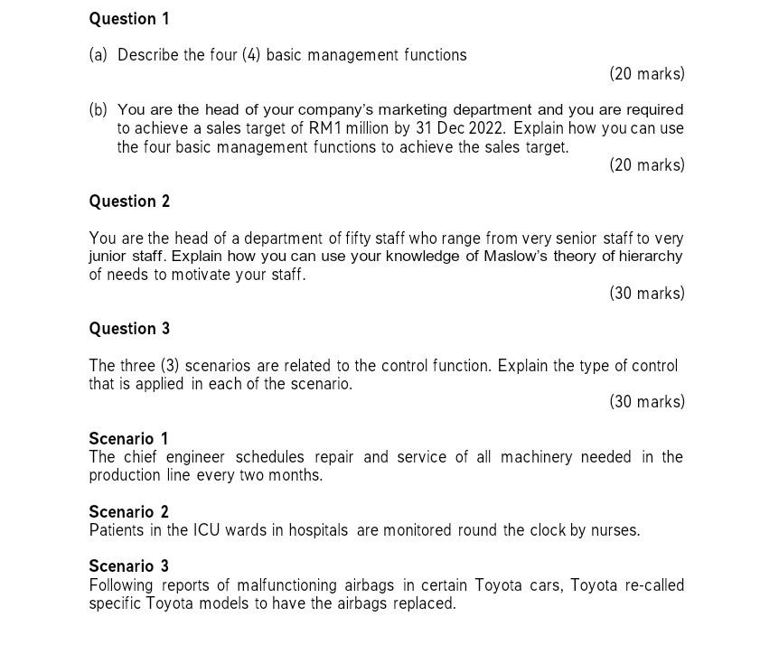 Question 1 (a) Describe the four (4) basic