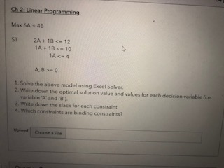 Ch 2: Linear Programming Max 6A + 48 ST 2A +
